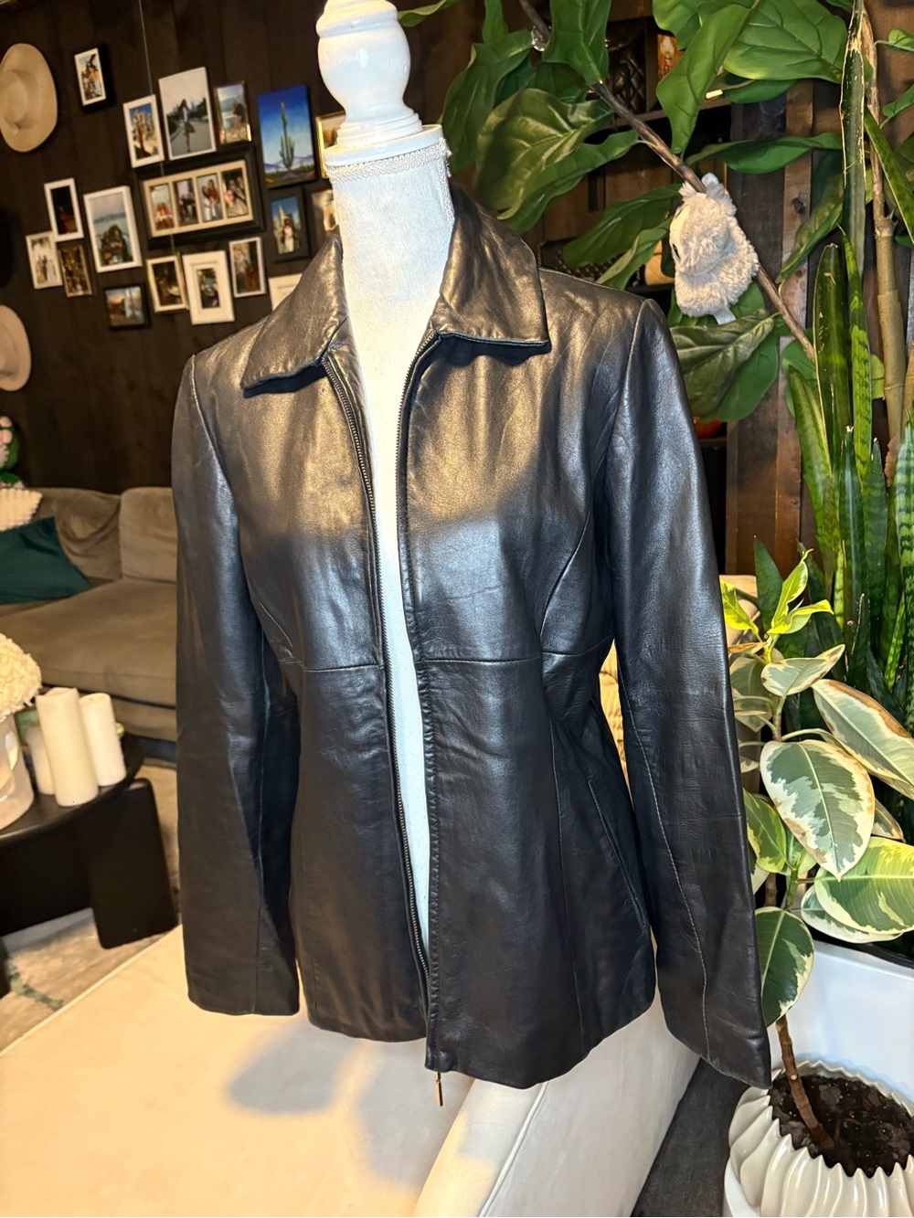 Black Leather Zip-Front Women’s Jacket